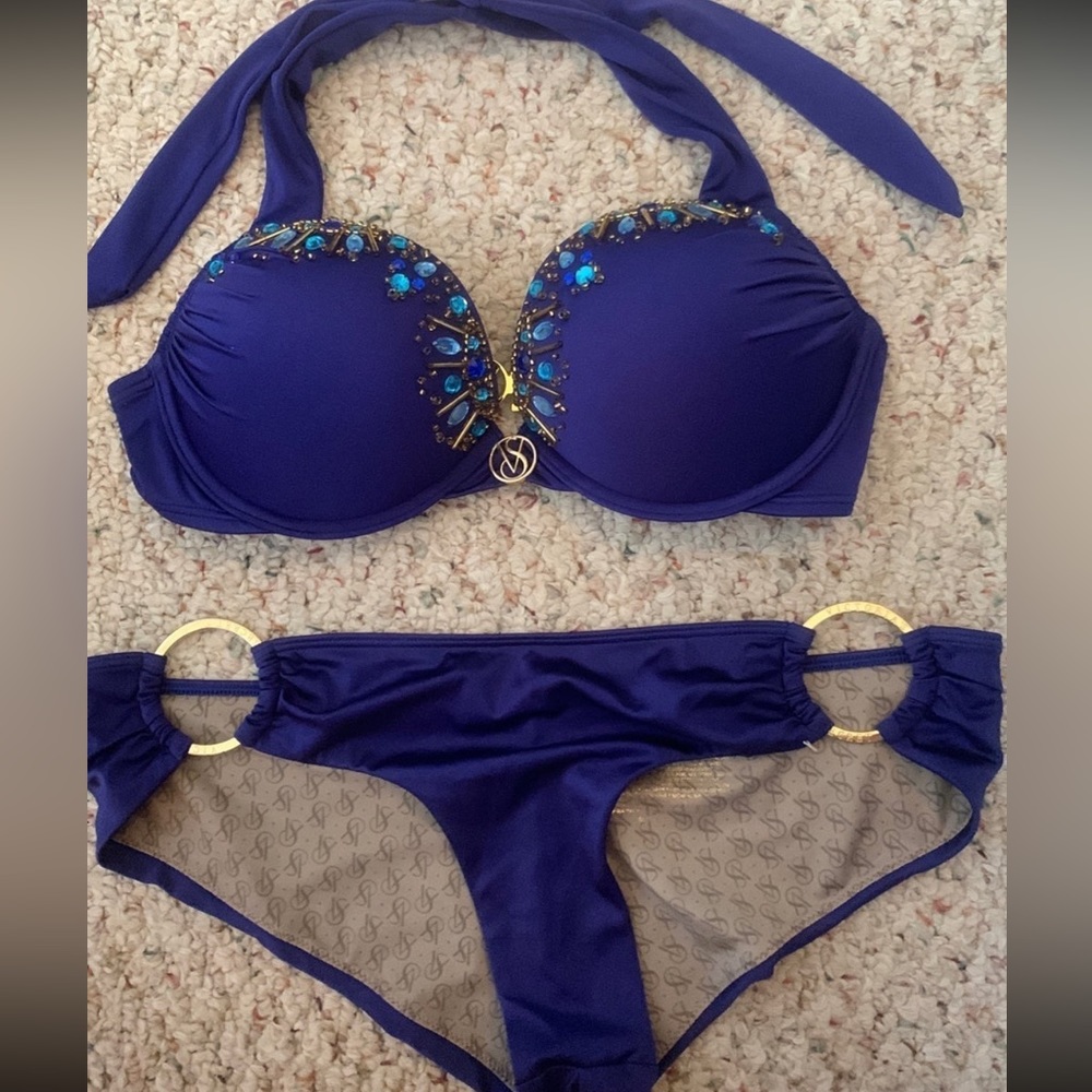 34C/M BLUE JEWELED VICTORIA’S SECRET BOMBSHELL BIKINI